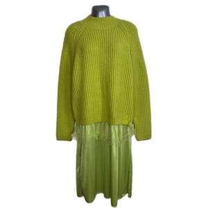 Amy Lynn Long Sleeve Neon Green Contrast Tulle Skirt Dress Size Large